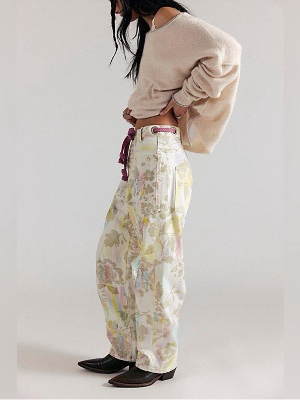 We The Free Moxie Printed Flocked Barrel Jeans 28